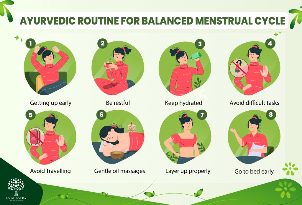 A girl in red sweater showing the ayurvedic routine for a balanced menstrual cycle